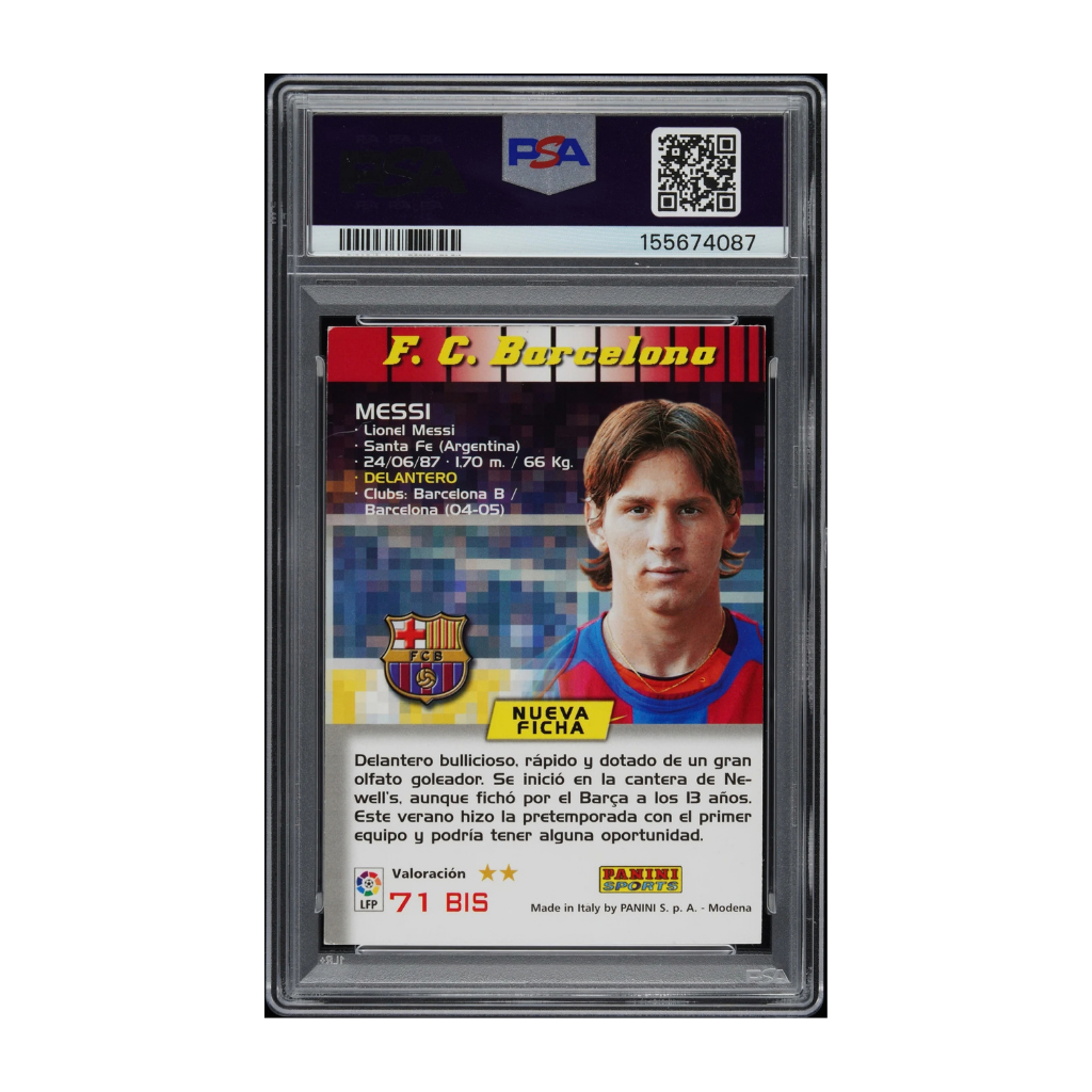 リオネル・メッシ 直筆サイン入り 2004 パニーニ Megacracks #71 ルーキーカード － PSA 5 AUTO 10