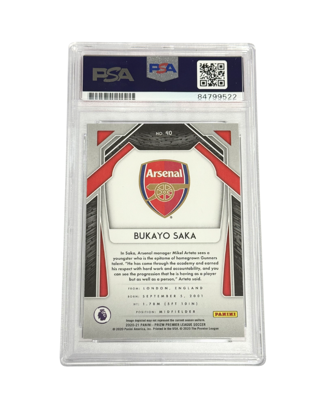 Bukayo Saka Signed 2020-21 Panini Prizm Premier League – PSA AUTO 10
