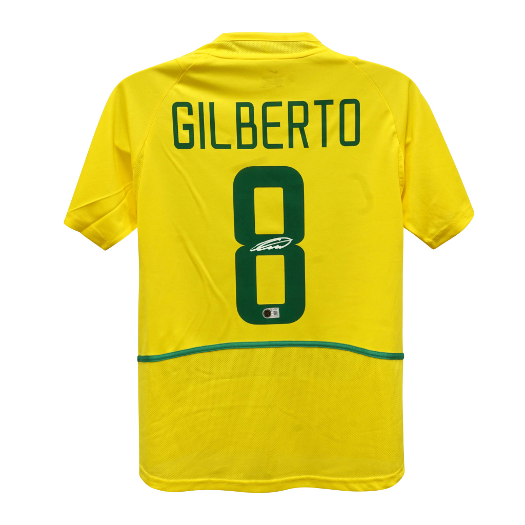 Framed Gilberto Silva Signed Brazil FC Away Soccer Jersey #8 with Beckett COA