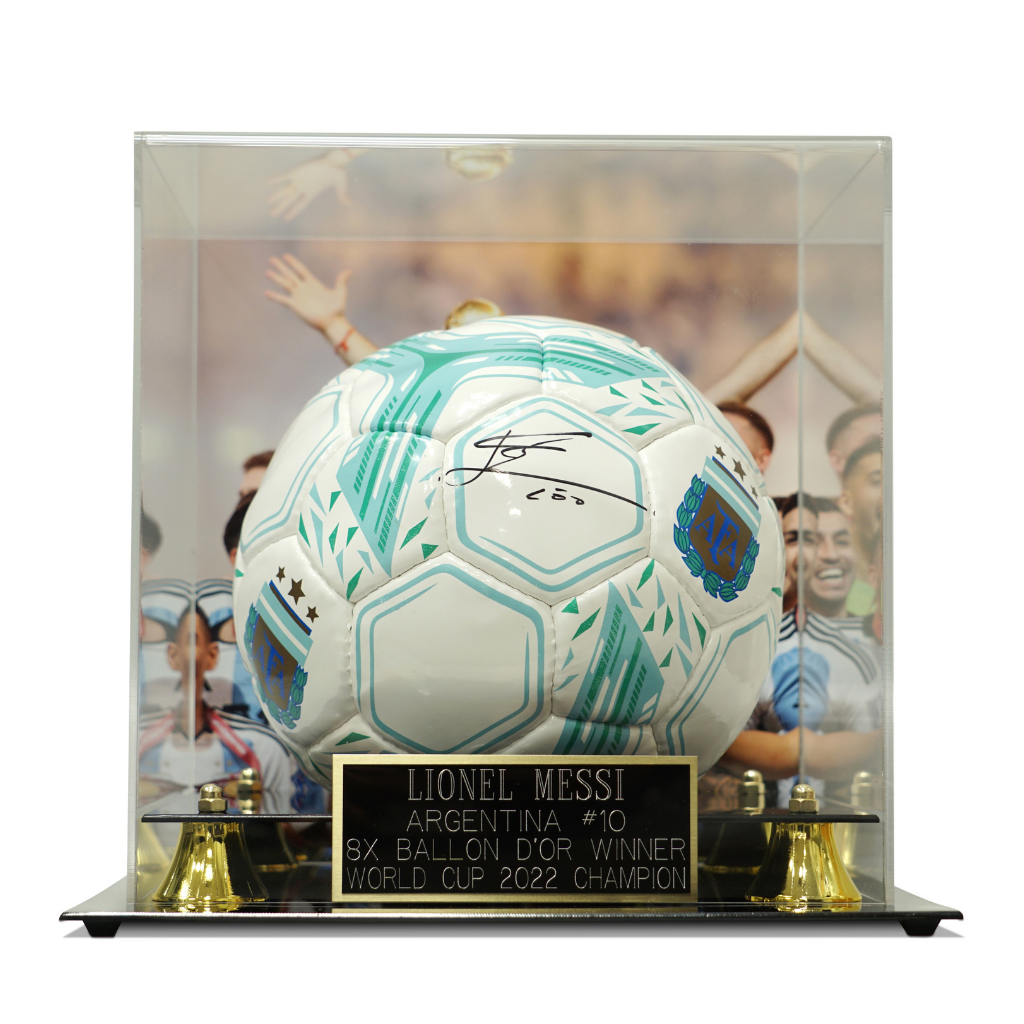 Lionel Messi Signed Argentina Full Size Soccer Ball in Frame with Beckett COA
