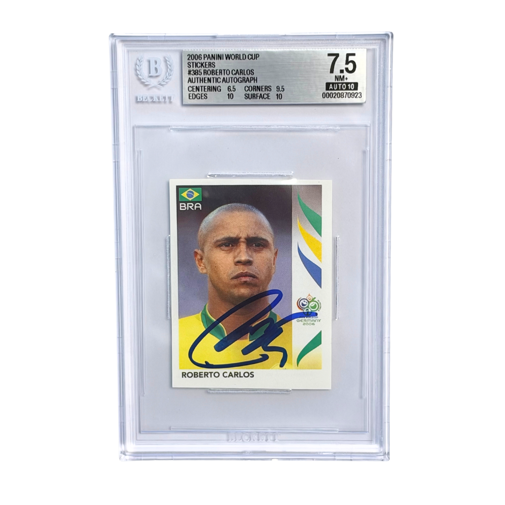 Roberto Carlos Signed 2006 Panini World Cup Sticker #385 - BGS 7.5 AUTO 10