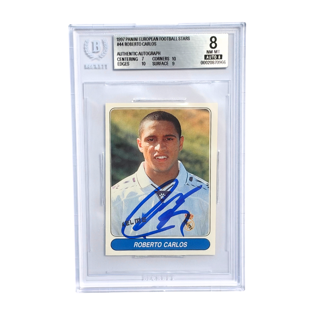 Roberto Carlos Signed 1997 Panini European Football Stars #44 - BGS 8