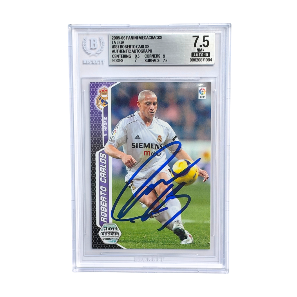 Roberto Carlos Signed 2005-06 Panini Megacracks LaLiga #187 - BGS 7.5 AUTO 10