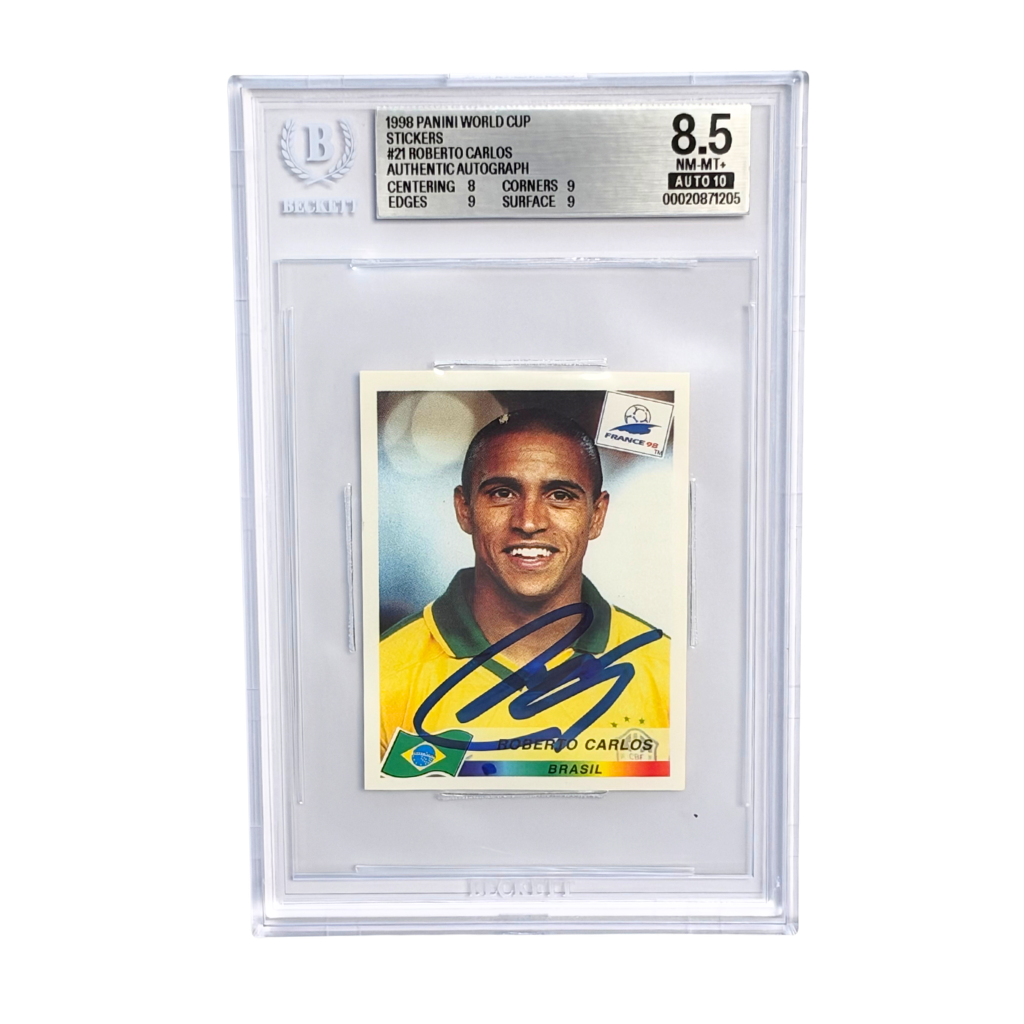 Roberto Carlos Signed 1998 Panini World Cup Sticker #21 - BGS 8.5 AUTO 10