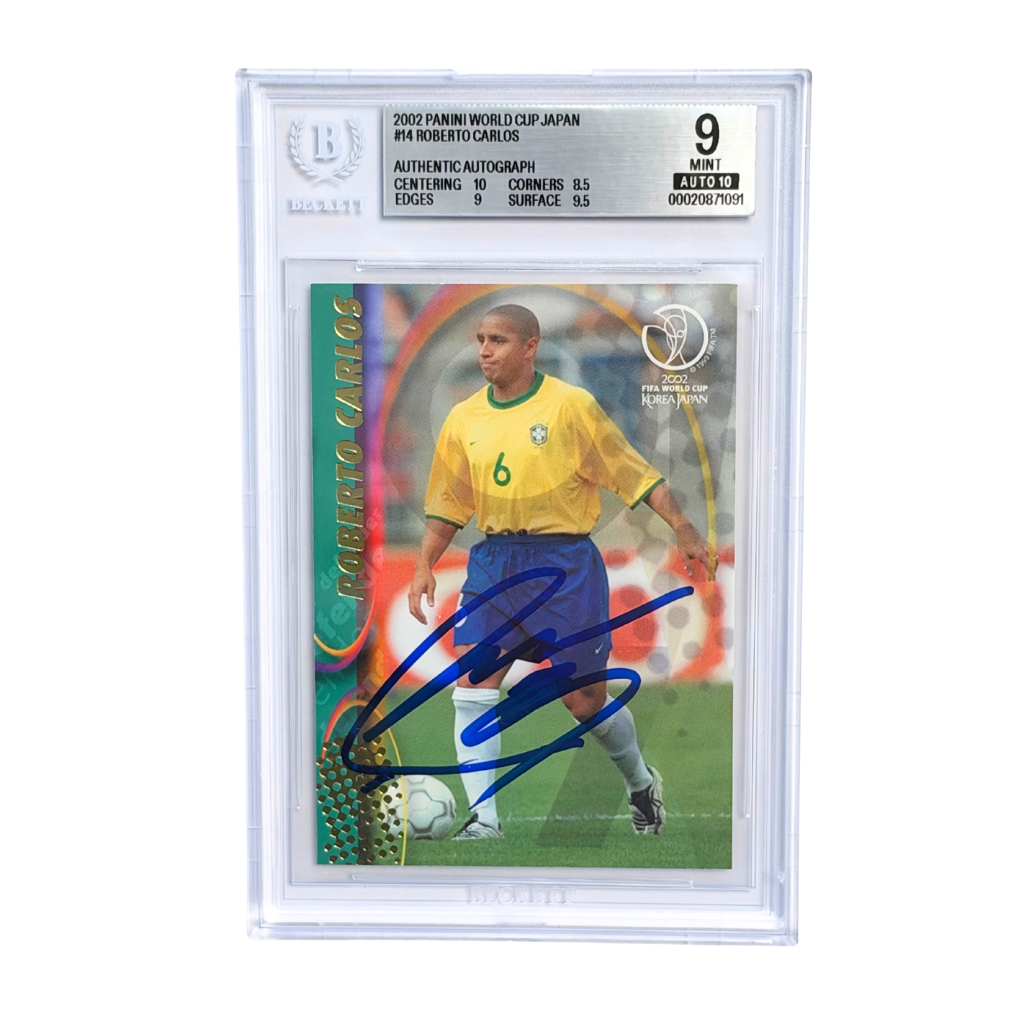 Roberto Carlos Signed 2002 Panini World Cup Japan #14 Champions – BGS 9 AUTO 10
