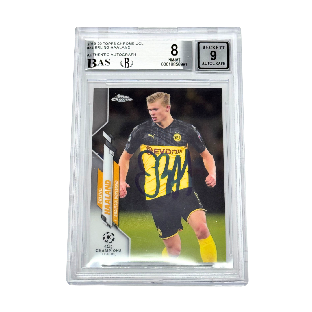 Erling Haaland Signed 2019-20 Topps Chrome UCL #74 Rookie Card – BGS 8 AUTO 9