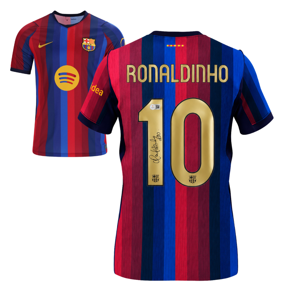 Ronaldinho Signed 2026-27 FC Barcelona Home Jersey #10 with Beckett COA