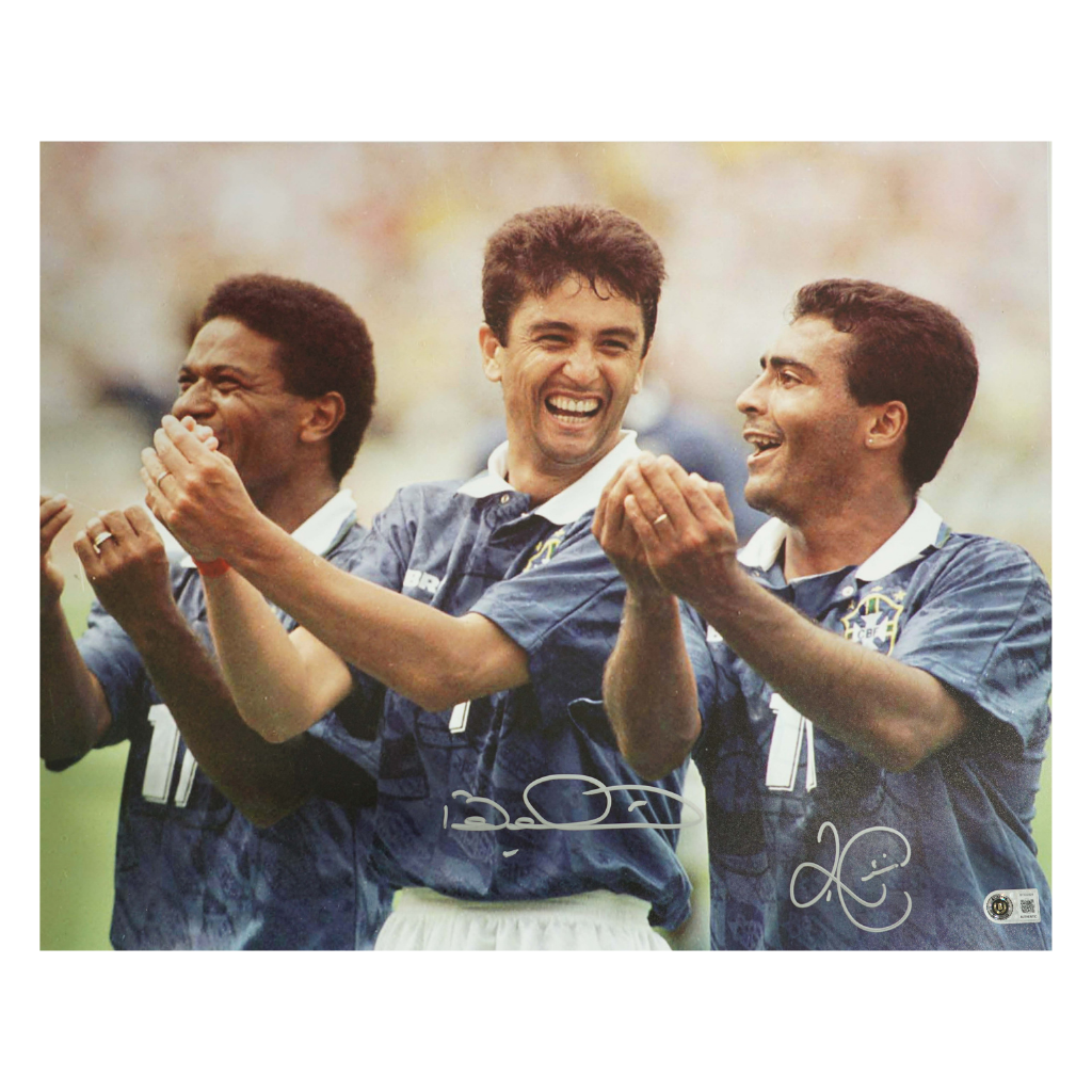Bebeto & Romario Signed  Brazil Celebration Print Size 16″x20″ with Beckett COA