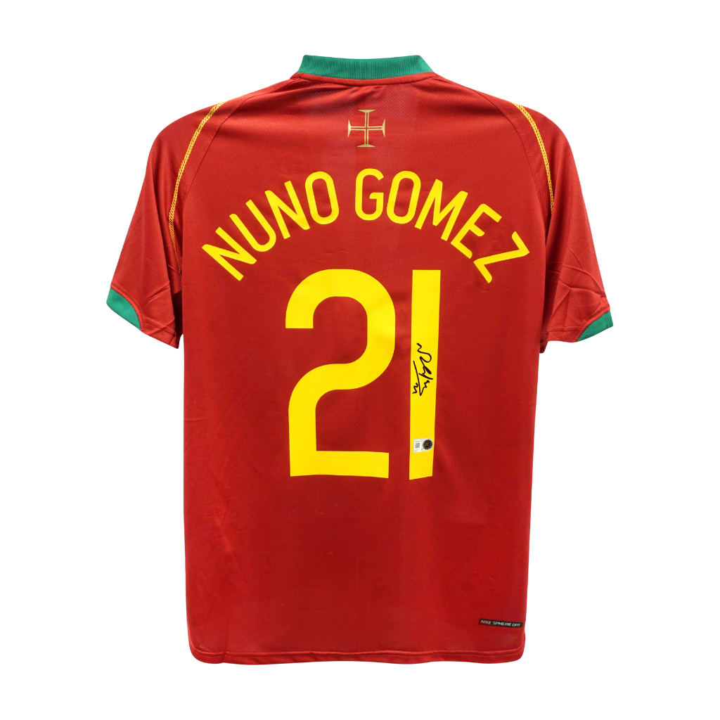 Framed Nuno Gomez Signed Portugal Soccer Jersey #21 with Beckett COA