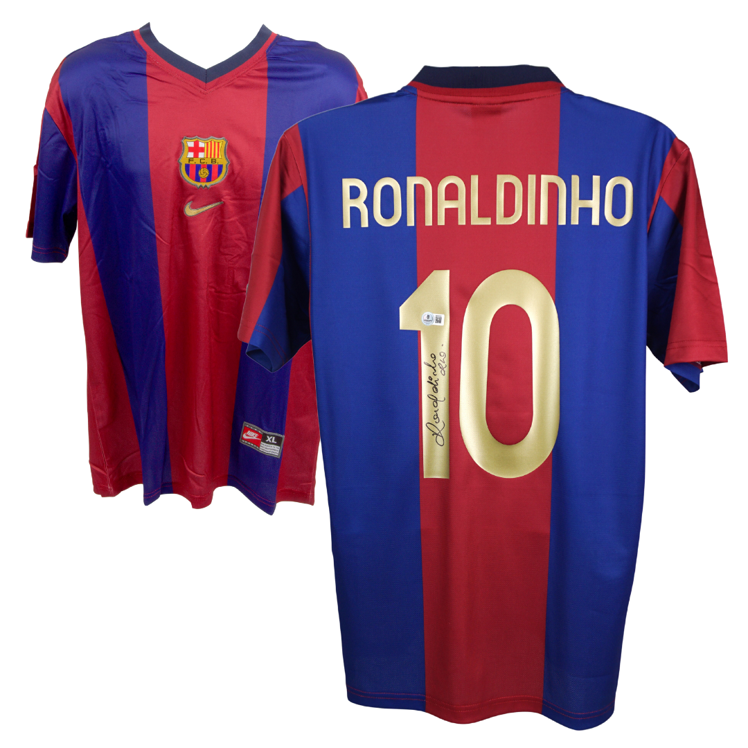 Photo dédicacée encadrée Ronaldinho FC Barcelone #1