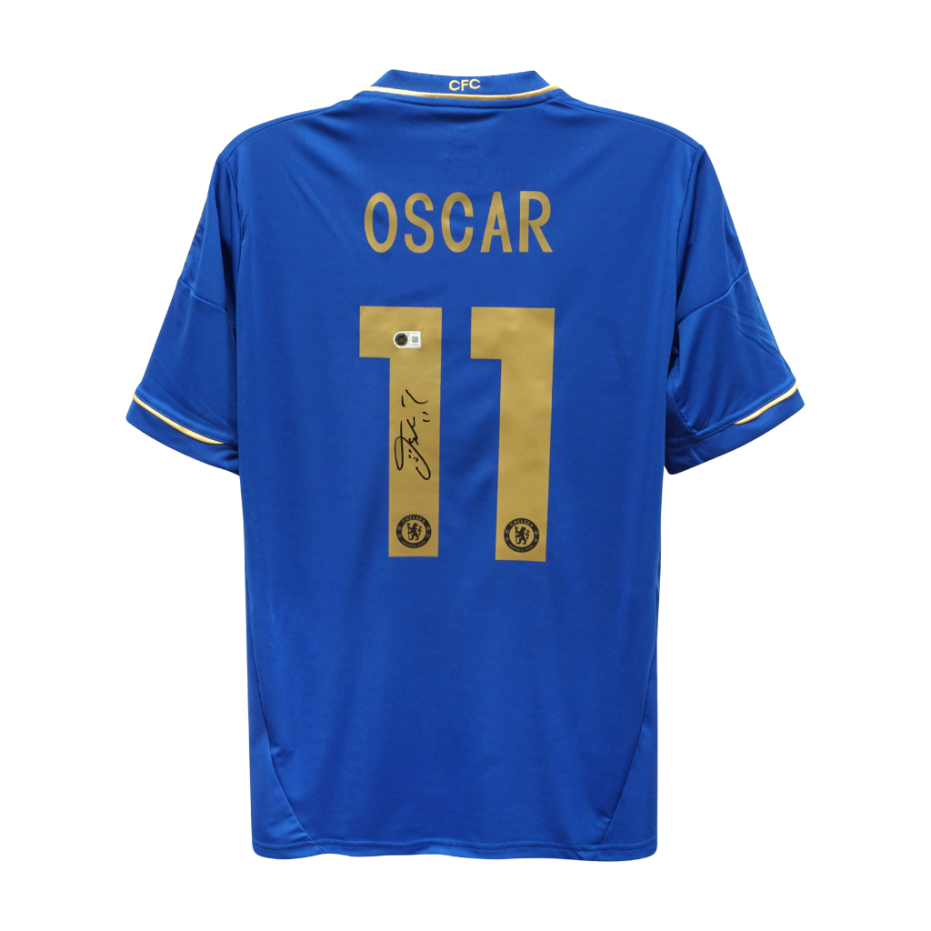 Framed Oscar Signed Chelsea Home Soccer Jersey #11 with Beckett COA