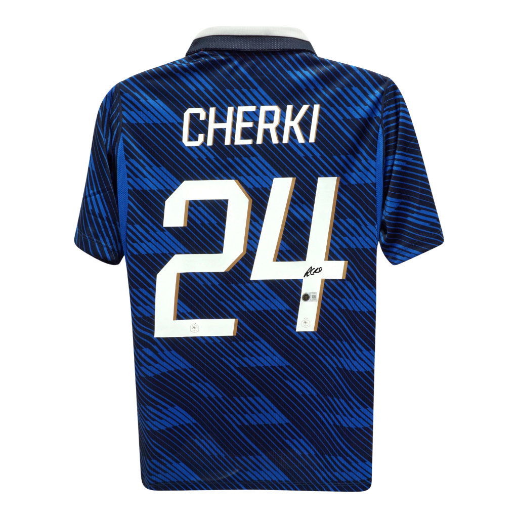 Framed Rayan Cherki Signed France Soccer Jersey #24 with Beckett COA