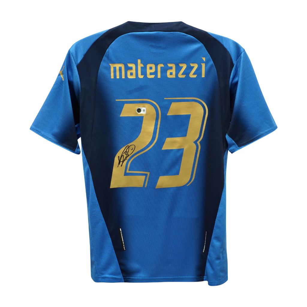 Framed Marco Materazzi Signed Italy Soccer Jersey #23 with Beckett COA