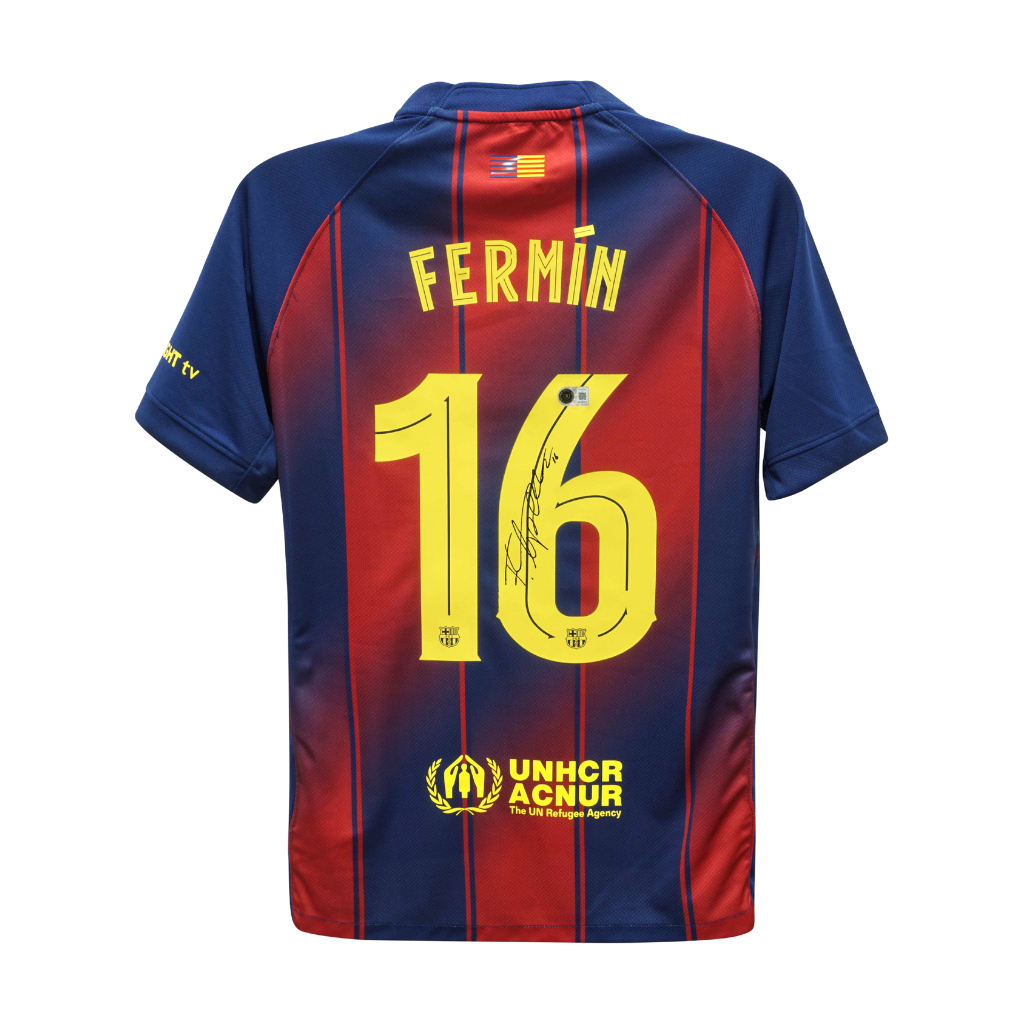 Framed Fermin Lopez Signed FC Barcelona Soccer Jersey #16 with Beckett COA