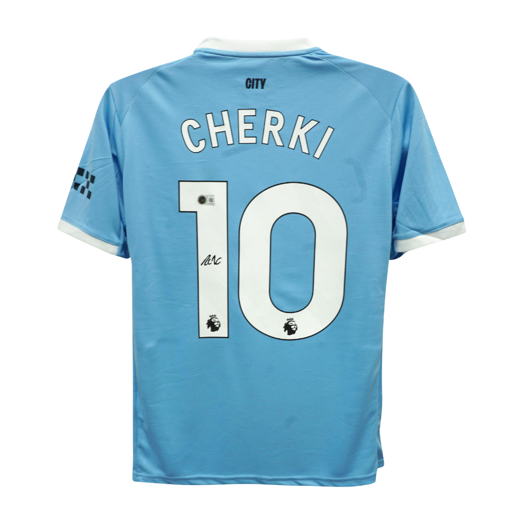 Framed Rayan Cherki Signed Manchester City Soccer Jersey #10 with Beckett COA