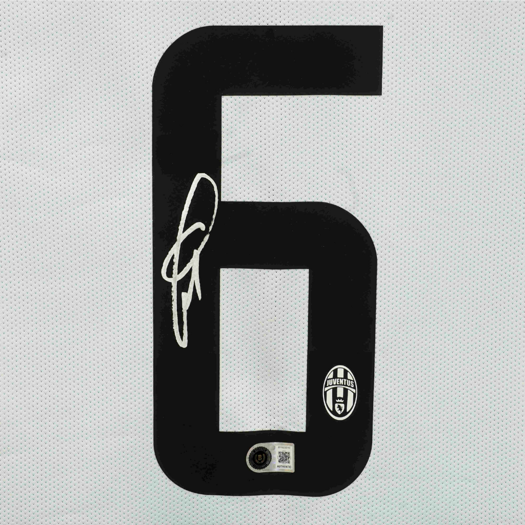Framed Paul Pogba Signed Juventus Home Soccer Jersey #6 with Beckett COA