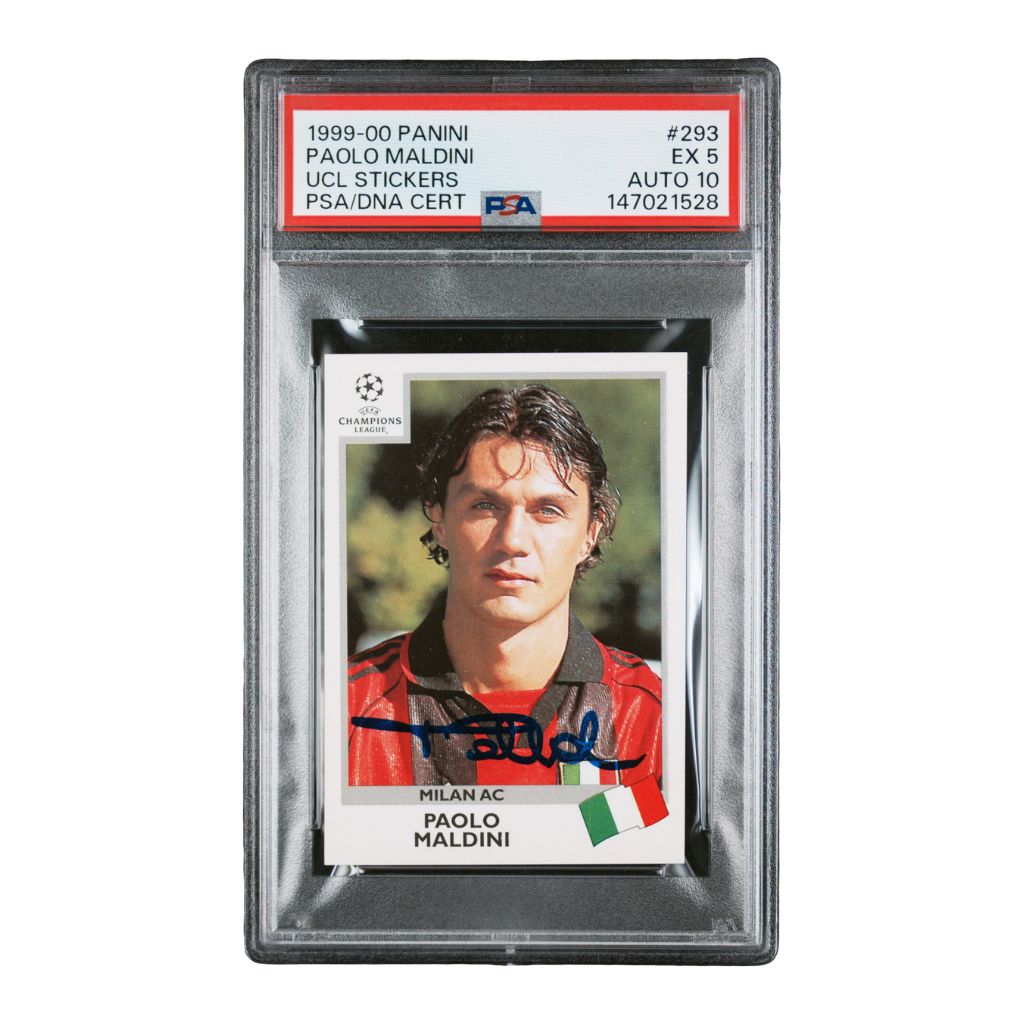 Paolo Maldini Signed 1999-00 Panini UCL Stickers #293 - PSA 5 AUTO 10