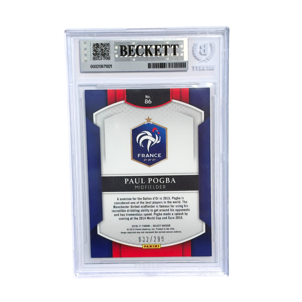 Paul Pogba Signed 2016-17 Panini Select Soccer Blue /299 #86 - BGS 9 AUTO 9