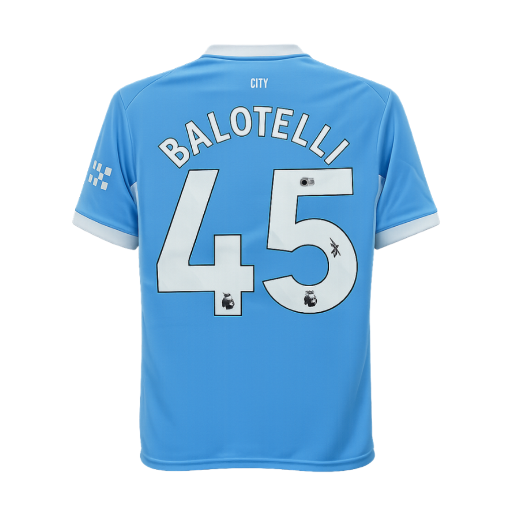 Framed Mario Balotelli Signed Manchester City Soccer Jersey #45 with Beckett COA
