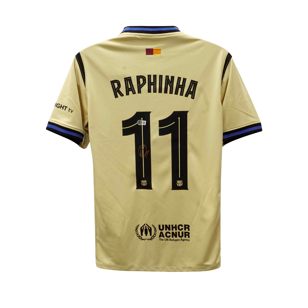 Framed Raphinha Signed FC Barcelona Away Soccer Jersey #11 with Beckett COA