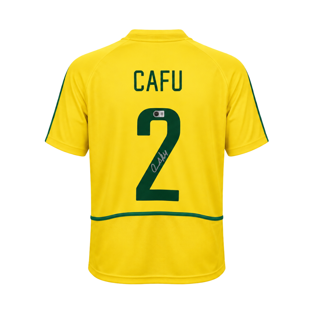 Framed Cafu Signed Brazil Soccer Jersey #2 with Beckett COA