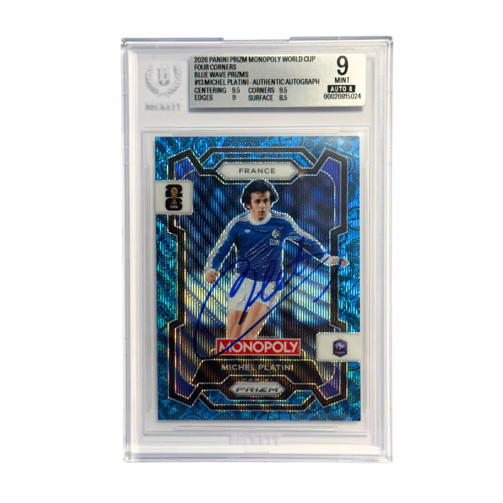 Michel Platini Signed 2026 Panini Prizm World Cup Blue Wave Prizm #13 - BGS 9