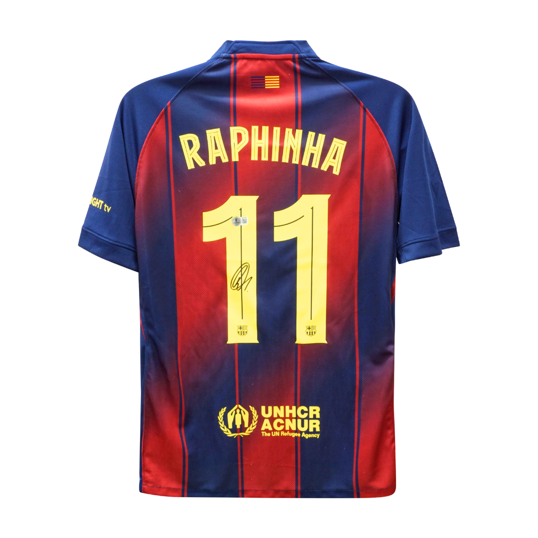 Framed Raphinha Signed FC Barcelona Soccer Jersey #11 with Beckett COA