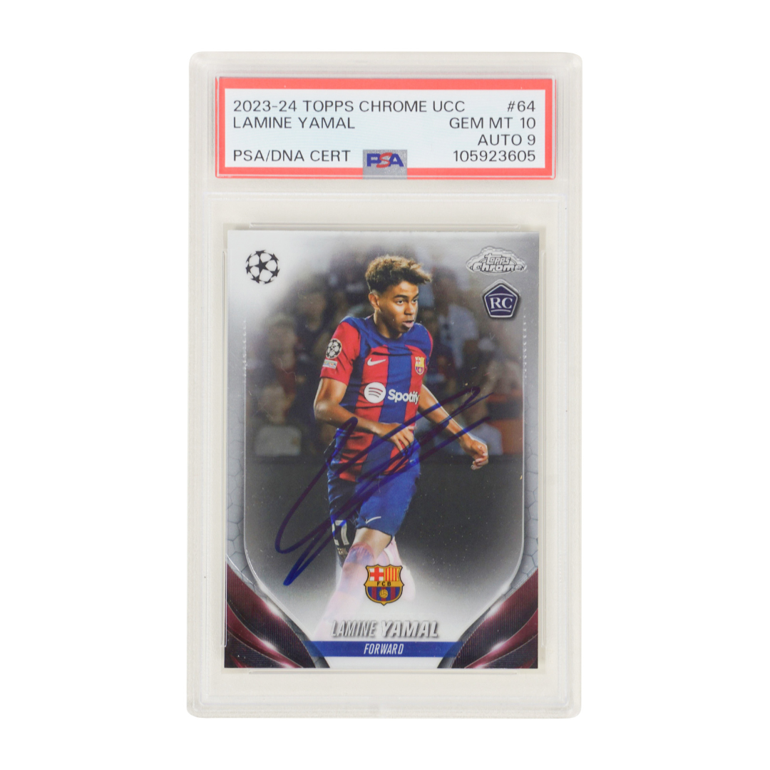 Lamine Yamal Signed 2023-24 Topps Chrome UCC #64 Rookie Card – PSA 10 Auto 9