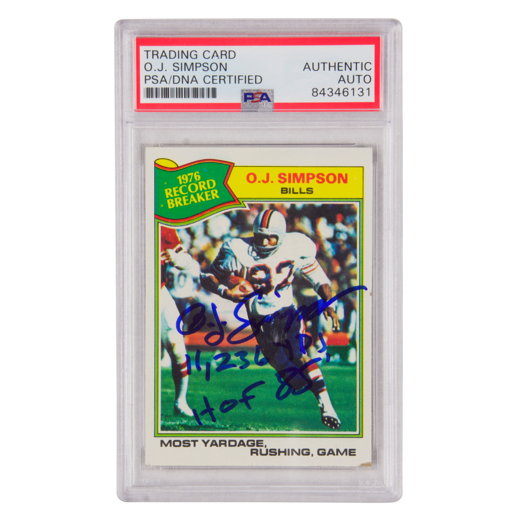 OJ Simpson Signed 1977 Topps Inscribed “11,236 YDS, HOF 85” – PSA Authentic