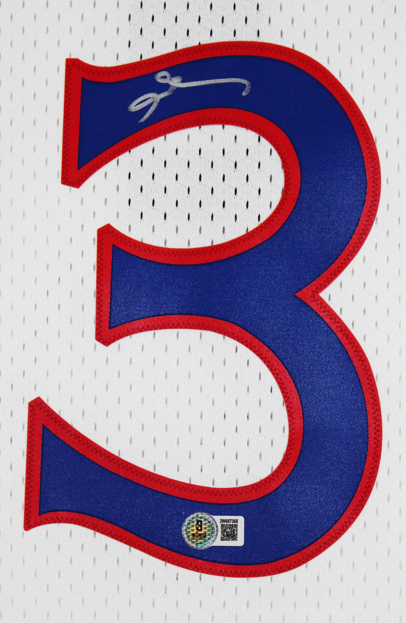 76ers Allen Iverson Signed White 1996-97 M&N HWC Swingman Framed Jersey BAS Wit