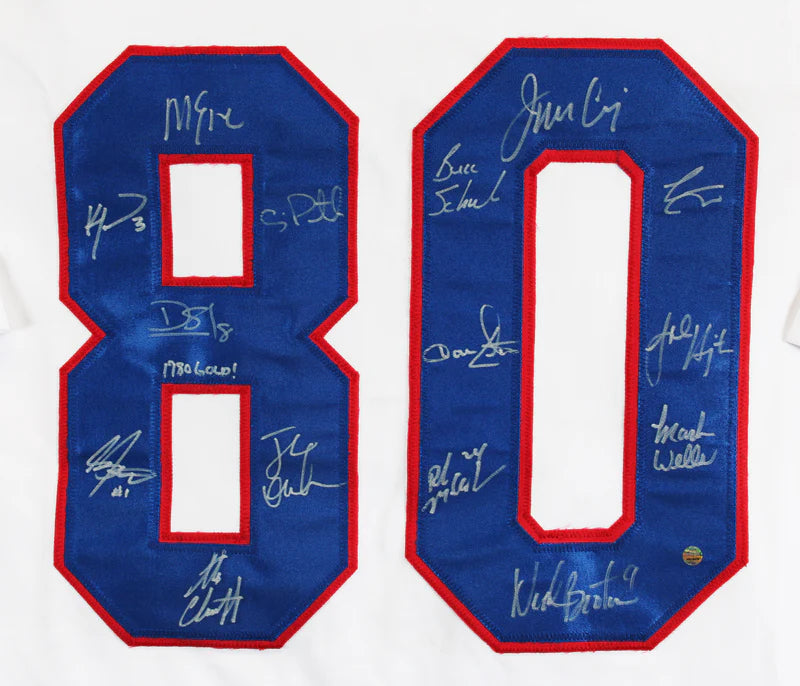 1980 USA Hockey (15) Craig, Eruzione, Broten Signed White Framed Jersey Steiner