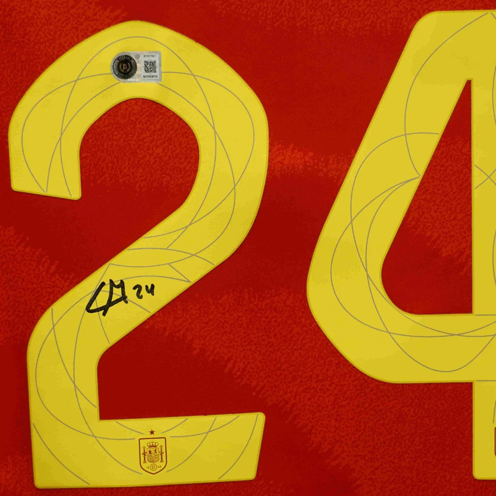 Framed Marc Cucurella Signed Spain FC Soccer Jersey #24 with Beckett COA