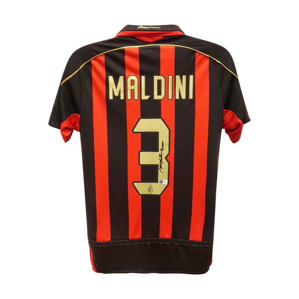 Framed Paolo Maldini Signed AC Milan Home Soccer Jersey #3 with Beckett COA