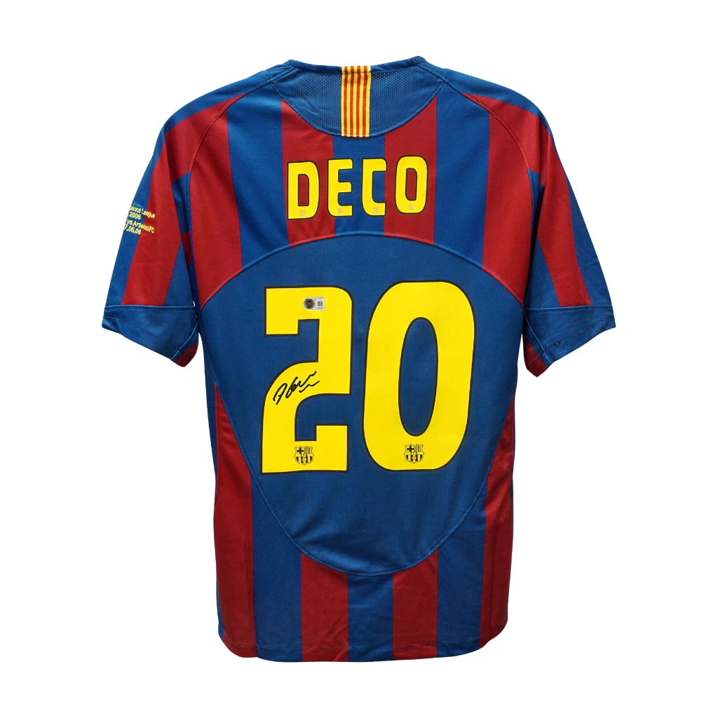 Framed Deco Signed FC Barcelona Home Soccer Jersey #20 with Beckett COA