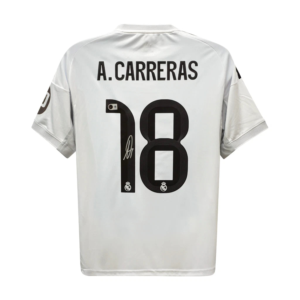 Framed Alvaro Carreras Signed Real Madrid FC Home Soccer Jersey #18 with Beckett COA