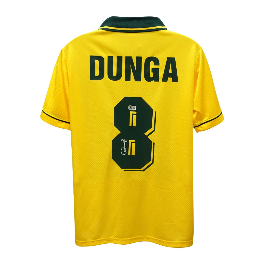 Framed Dunga Signed Brazil FC Home Soccer Jersey #8 with Beckett COA