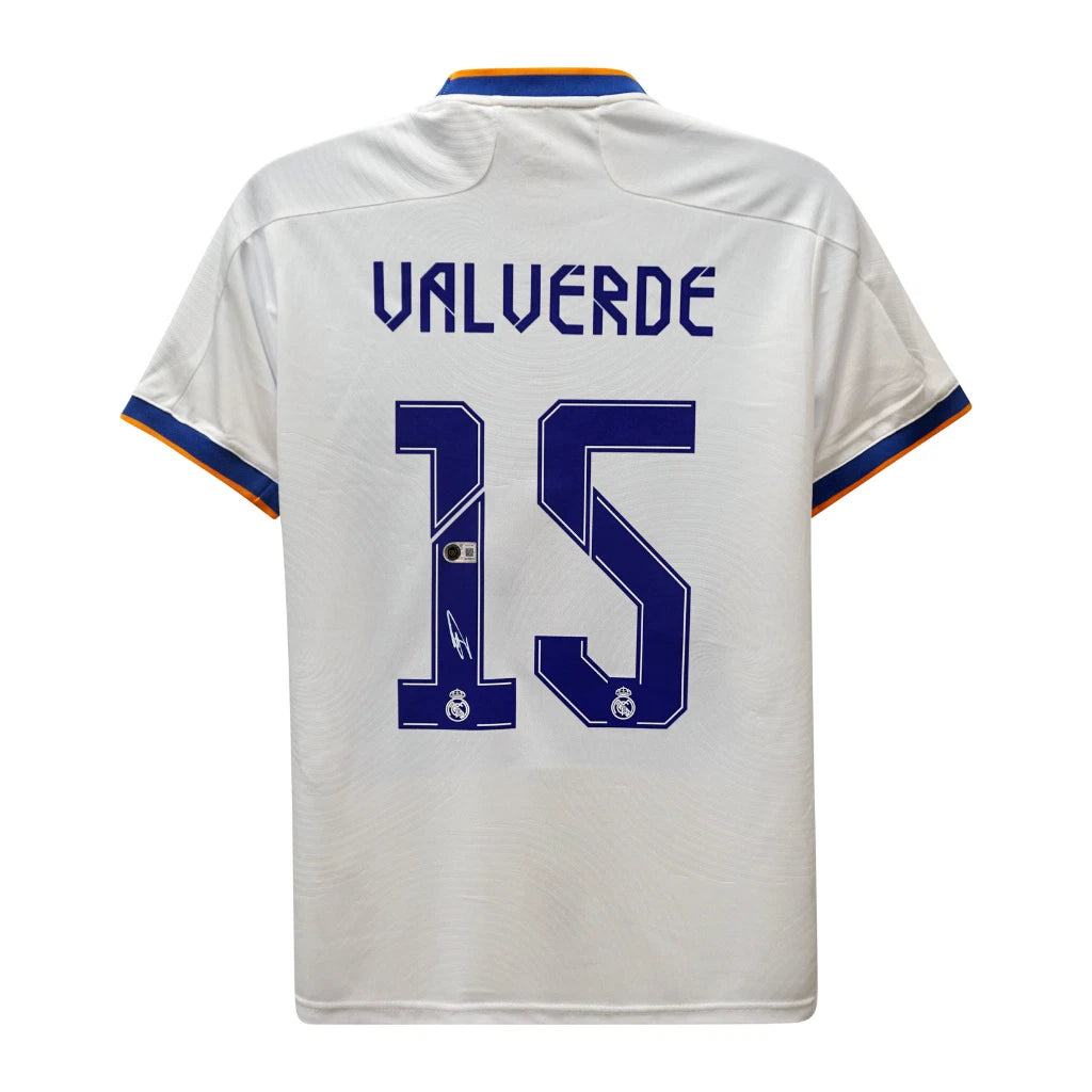 Framed Federico Valverde Signed Real Madrid Home Soccer Jersey #15 with Beckett COA