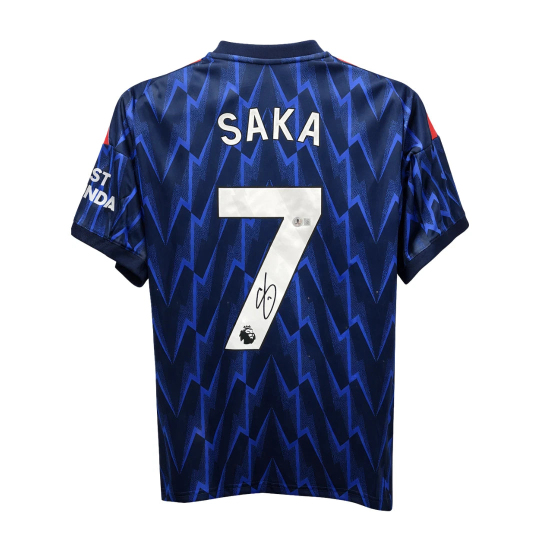 Framed Bukayo Saka Signed Arsenal Away Soccer Jersey #7 with Beckett COA