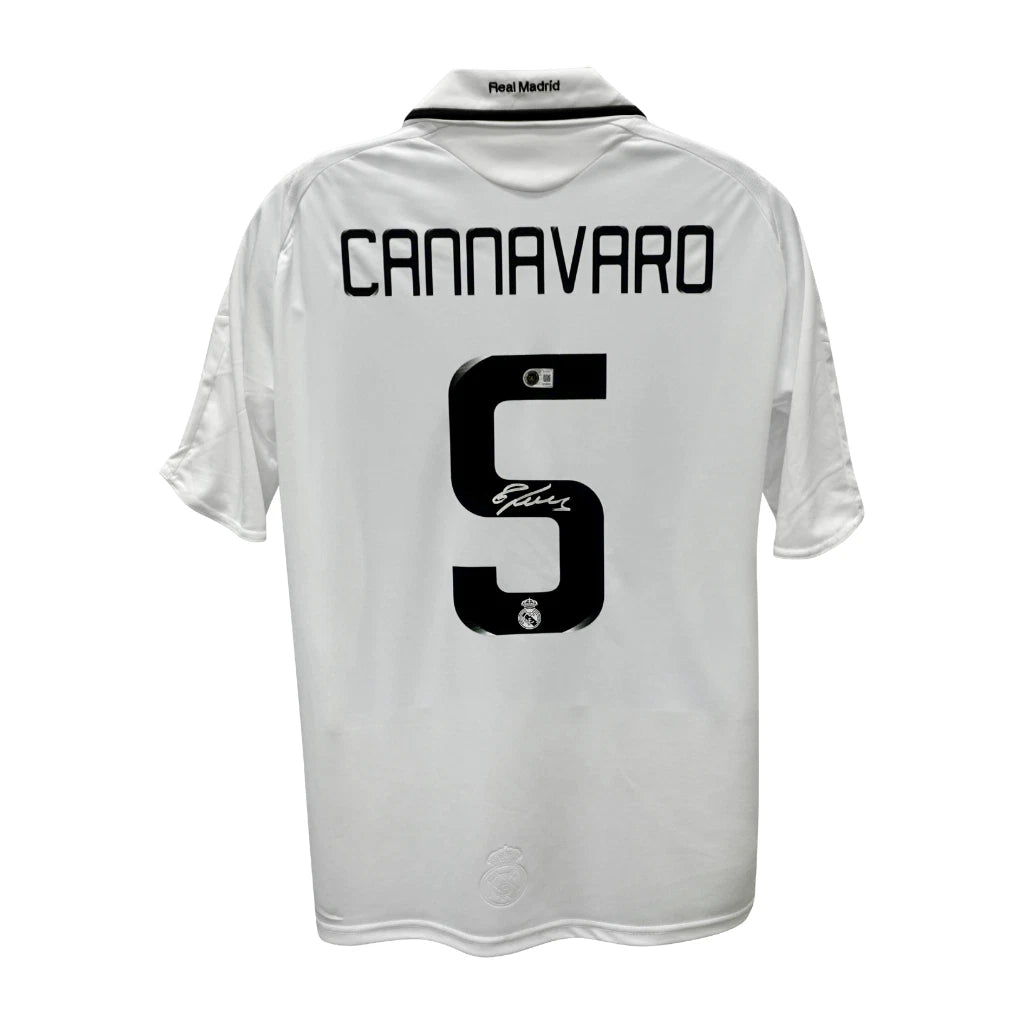 Framed Fabio Cannavaro Signed Real Madrid Home Soccer Jersey #5 with Beckett COA