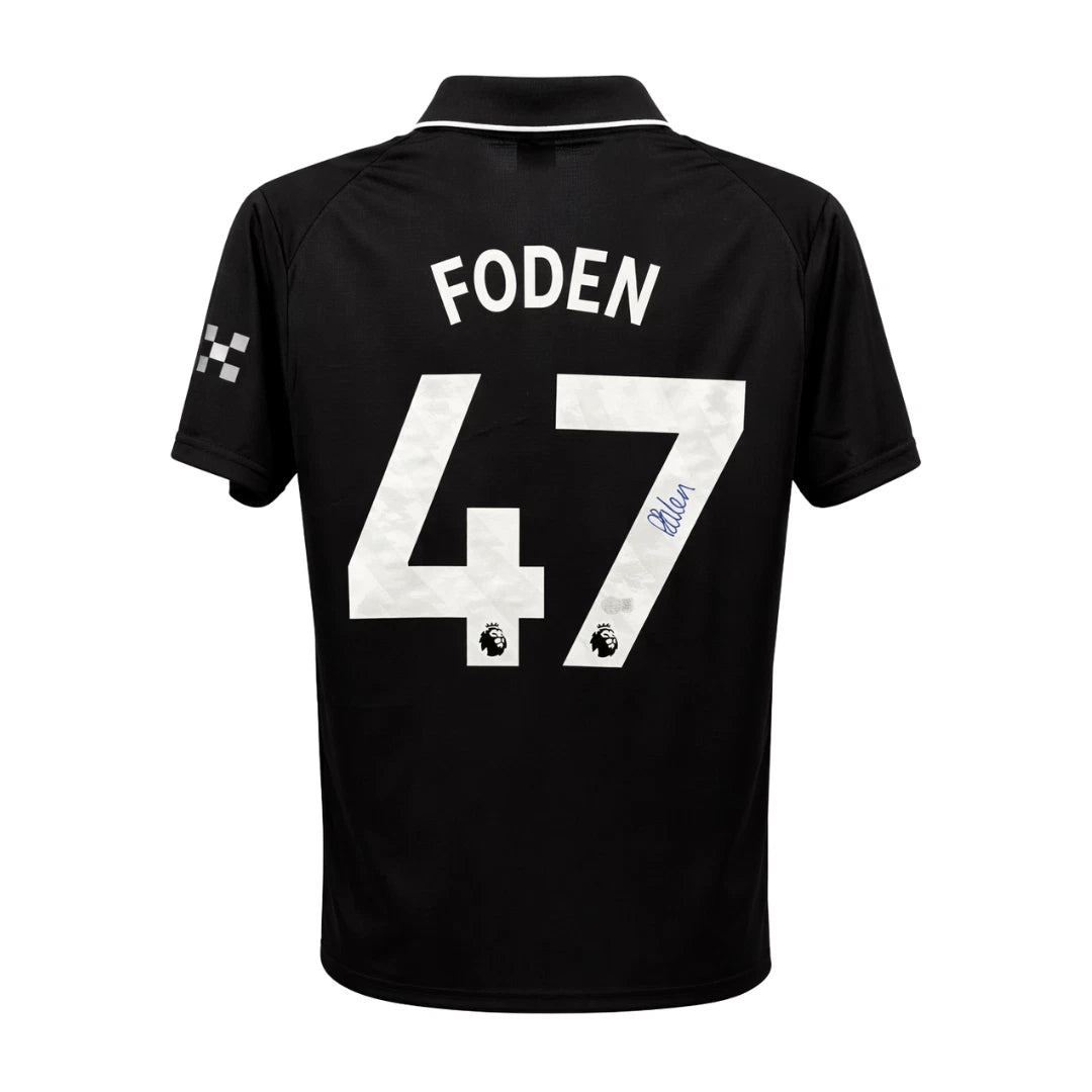 Framed Phil Foden Signed Manchester City Away Soccer Jersey #47 with Beckett COA