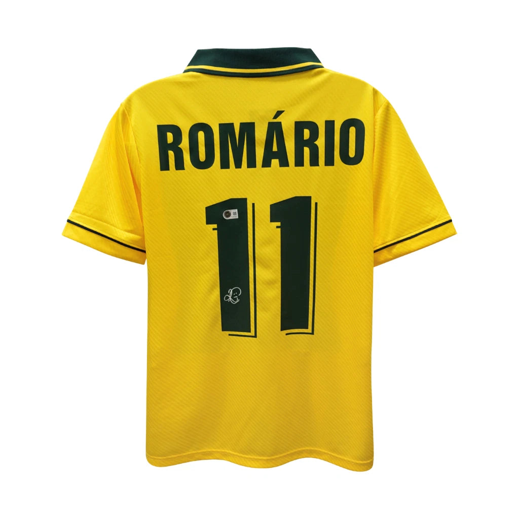 Framed Romario Signed Brazil FC Home Soccer Jersey #11 with Beckett COA