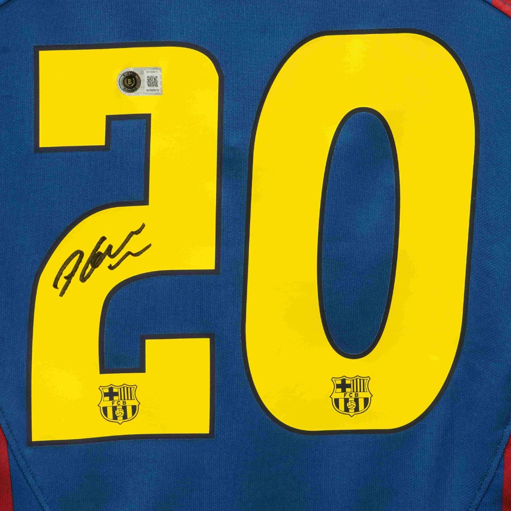 Framed Deco Signed FC Barcelona Home Soccer Jersey #20 with Beckett COA