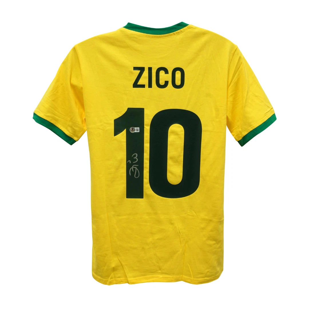 Framed Zico Signed Vintage Brazil FC Home Soccer Jersey #10 with Beckett COA