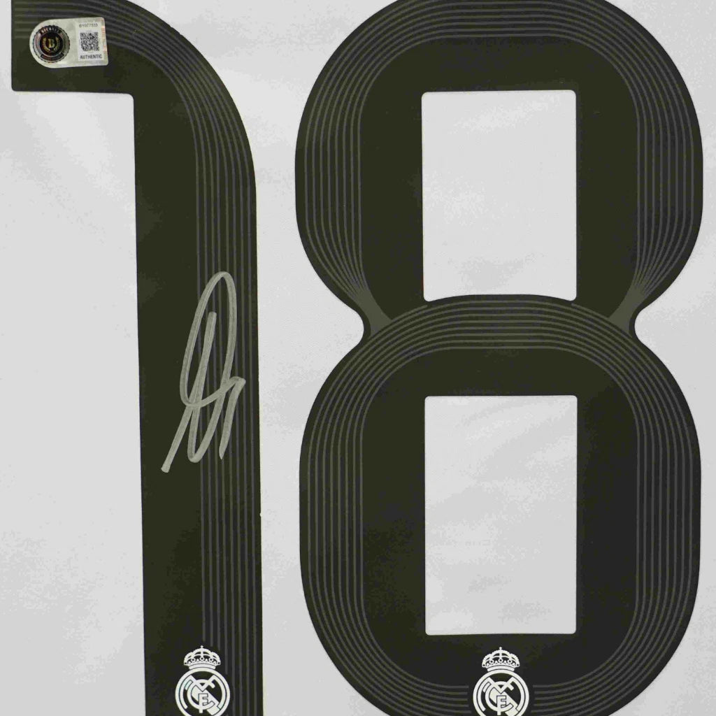 Framed Alvaro Carreras Signed Real Madrid FC Home Soccer Jersey #18 with Beckett COA