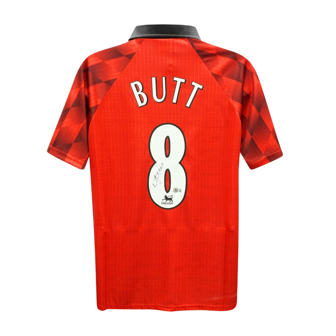 Framed Nicky Butt Signed Manchester United Soccer Jersey #8 with Beckett COA