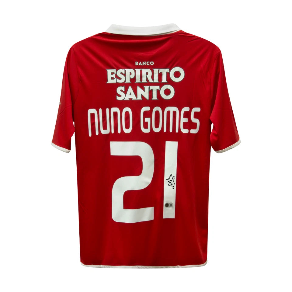 Nuno Gomes Signed Benfica FC Soccer Jersey #21 Framed with Beckett COA