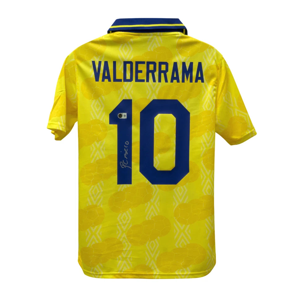 Carlos Valderrama Signed Colombia Soccer Jersey #10 Framed with Beckett COA