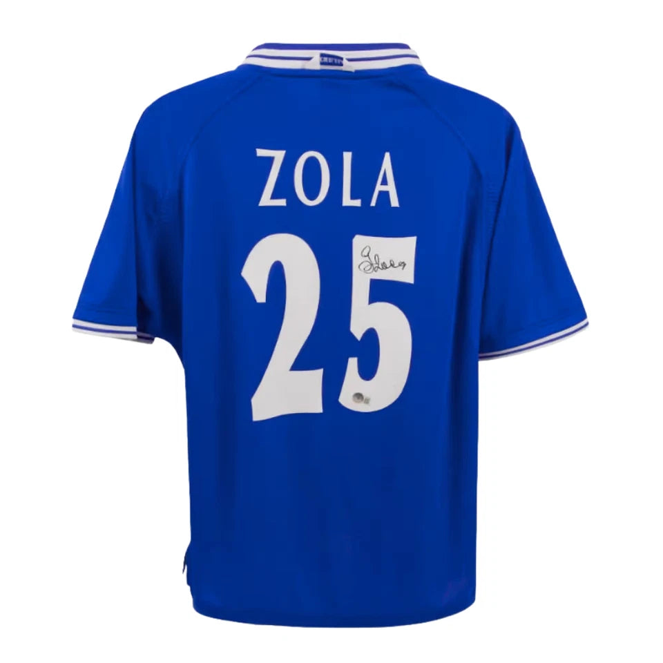 Framed Gianfranco Zola Signed Chelsea Home Soccer Jersey #25 with Beckett COA