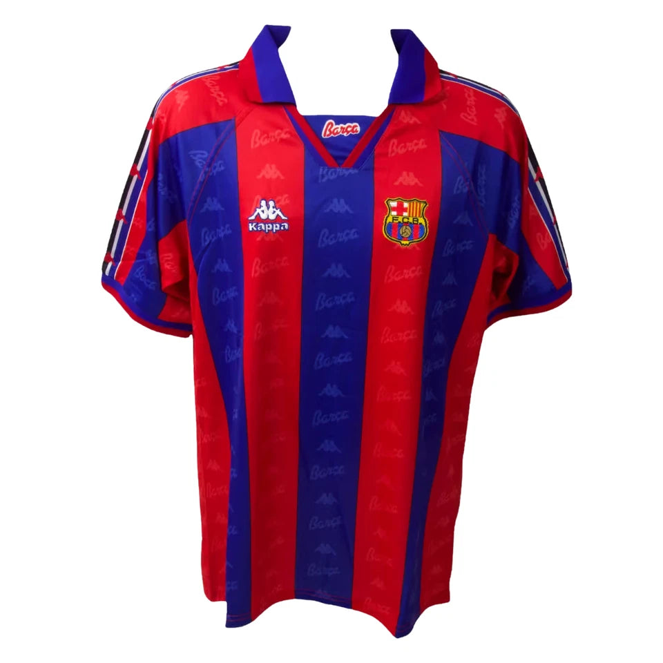 Framed Ronaldo Nazario Signed FC Barcelona Home Soccer Jersey #9 with Beckett COA